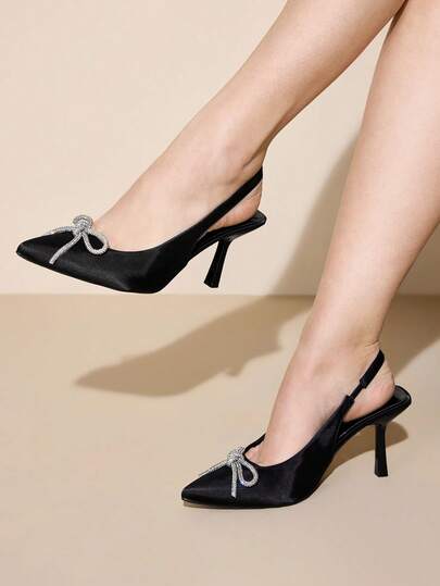 CUCCOO CURVES Zapatos de mujer con puntera puntiaguda, diseño con lazo de strass, zapatos de tacón alto de moda versátiles para uso diario, para el Día de San Valentín