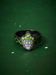Rick and Morty X SHEIN 跨境热销锌合金卡通动物图案印花戒指，小众高端感，简约大气，适合各种派对、音乐会、节日等场合。 - 槍黑色 - 查看 2