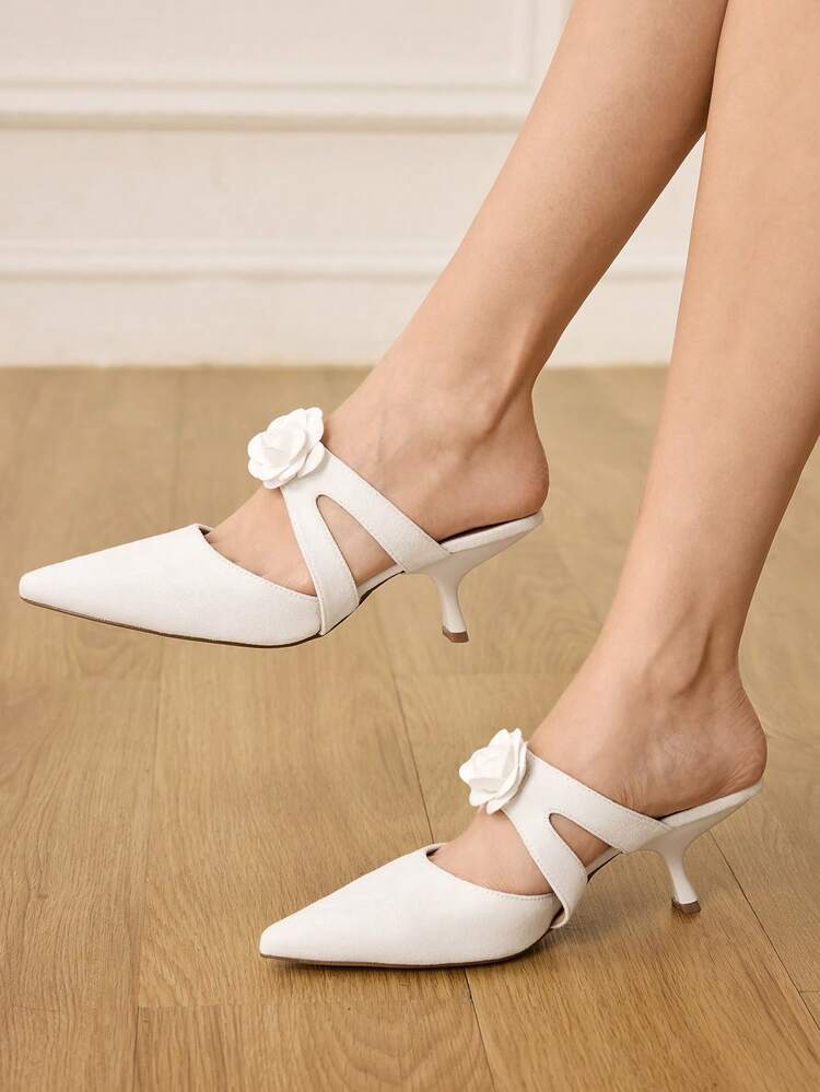 CUCCOO HITCHD Women's Pointed Toe Floral Decor Elegant High Heel Mules Valentine's Day Elegant Shoes