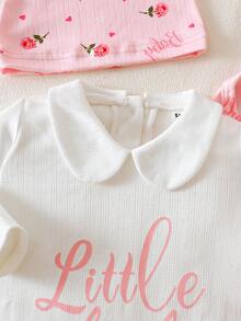 SHEIN 5pcs/Set Polka Dot Heart Bear Outfit Jumpsuit - Baby Pink - View 4