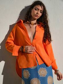 EURMUSE Sunburst Jacquard Maxi Skirt & Vibrant Poplin Shirt Set – Color-Block Summer Look, Effortless Day-To-Night Style, Mix & Match Summer Style, Breathable Cotton Fabric - Multicolor - View 4