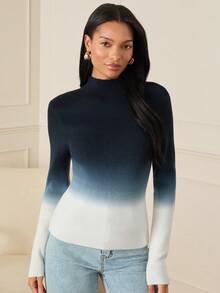 Lilora Women's Elegant Ombre Stand Collar Long Sleeve Sweater Women's Sophisticated And Elegant Spring Women - Multicolor - View 1