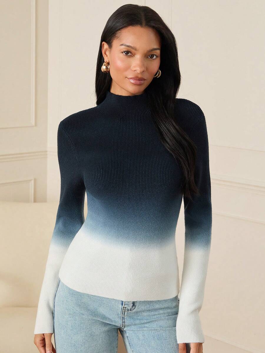 Lilora Women's Elegant Ombre Stand Collar Long Sleeve Sweater Women's Sophisticated And Elegant Spring Women - Multicolor - View 1