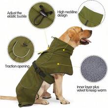 Dog Raincoat - Waterproof Dog Winter Jackets Windproof Coat With Velvet Inner Winter Dog Rain Adjustable Coat With Reflective Strip Green - Army Green - View 3