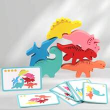 Juego de apilamiento de dinosaurios, torre de bloques de madera interactiva y divertida para equilibrar y jugar en el escritorio - Multicolor - Ver 3