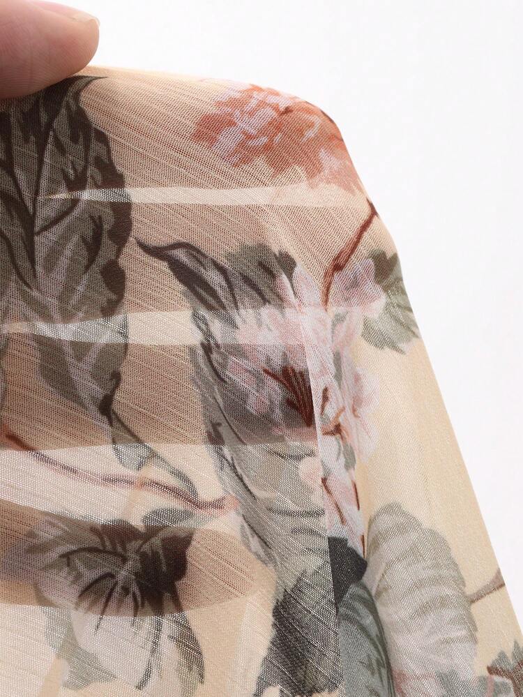 Women's Ditsy Floral Long Sleeve Tie Neck Loose Elegant Vacation Blouse, Spring/Summer