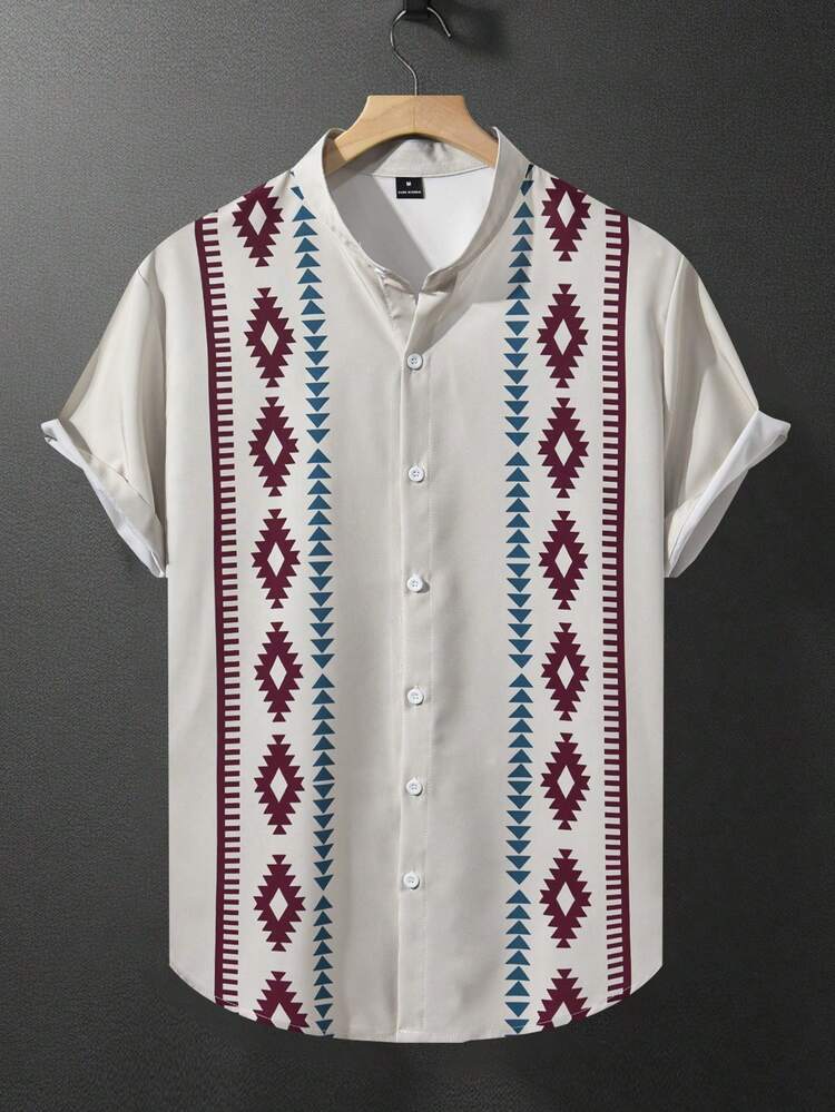 Manfinity CasualCool Men's Graphic Print Single-Breasted Casual Short Sleeve Shirt Men Fashion Shirts Men Clothes Men Shirts - Multicolor - View 3