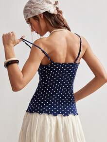 Bohemela Casual Knit Women's Polka Dot & Lace Patchwork Camisole Top - Blue - View 6