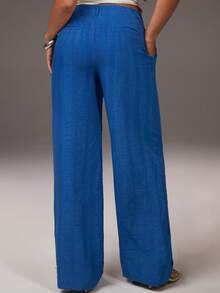 Athîral Women's Casual Blue Embroidered Wide Leg Pants, Suitable For Outings And Vacations - Blue - View 6