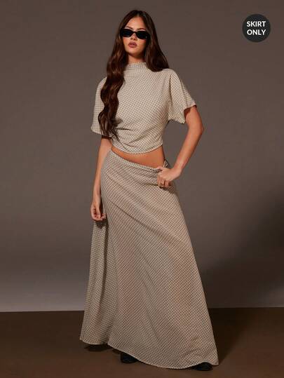 Athîral Women's Casual Plaid Print Semi-Sheer Skirt, Suitable For Spring, Summer, Autumn, Daily Commute