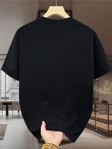 Men's fashionable printed short-sleeved crew neck casual summer short-sleeved top, machine washable, comfortable outdoor casual wear, machine washable shirt - Negro - Ver 4