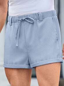 Manfinity VCAY Men's Casual Woven Mid-Waist Rolled Hem Shorts Loose Shorts Comfy Shorts Lounge Shorts Baby Blue Shorts Light Blue Shorts Elastic Waist Shorts Casual Shorts Drawstring Shorts Blue Waffle Shorts Men's Blue Shorts Women Summer Shorts Women's Shorts Summer Blue Shorts For Women - Baby Blue - View 6