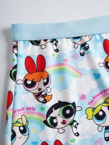 THE POWERPUFF GIRLS X SHEIN 大码可爱卡通图案露背文胸和内裤套装 - 藍色 - 查看 5