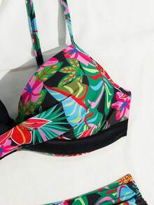 Swim Lushoire 女士热带植物印花交叉绑带比基尼套装 - 彩色 - 查看 6