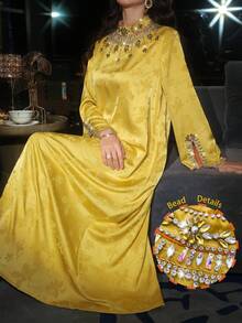 Layrah 手工水钻装饰领长袖连衣裙 - 黃色 - 查看 3