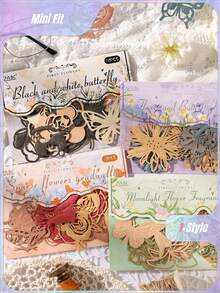 1 Set Of 4 Pcs Floral Shadow Cutout Hand-Drawn Journal Stickers Material Paper - Retro DIY Collage Non-Adhesive Hand-Drawn Journal Stickers - Flower shadow tracing hollowed out - View 1