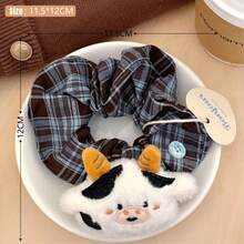 1个可爱毛绒动物发圈，学院风格子发圈，甜美女孩马尾辫发圈 - 彩色 - 查看 6