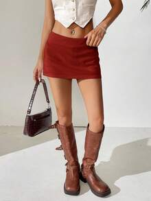 Comfortcana Summer Red Linen Mini Low-Waist Skirt - Red - View 6