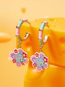 TOM & JERRY X SHEIN 1 Set Fashionable Zinc Alloy Cartoon Pattern Dangle Earrings, Simple & Elegant, Cute & Chic, Suitable For Party, Concert, Festival - Gold - View 3
