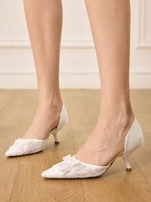 CUCCOO HITCHD Women's Pointed Toe Bow Decor Elegant High Heels Valentine's Day Elegant Shoes - White - View 4