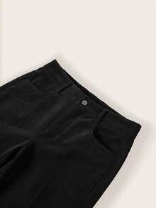 SHEIN PETITE Quần dài nhung kẻ trơn màu dành cho nữ - màu đen - Xem 4