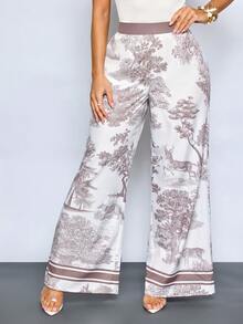 SOLERSUN 性感优雅女士沙滩度假春夏艺术印花油画长裤 - 棕色 - 查看 3