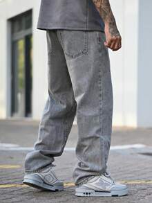 Devon Thys 男士时尚休闲宽松浅灰色牛仔裤 - 淺灰色 - 查看 3
