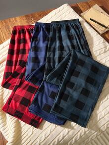 3pcs Men's Plaid Print Pajama Bottoms Set - Multicolor - View 1