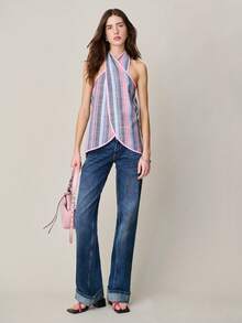 Nöista Sleeveless, Asymmetrical Wrap Top Features In Vertical Stripes. Spring,Set, Co-Ords, Summer Women. - Multicolor - View 6
