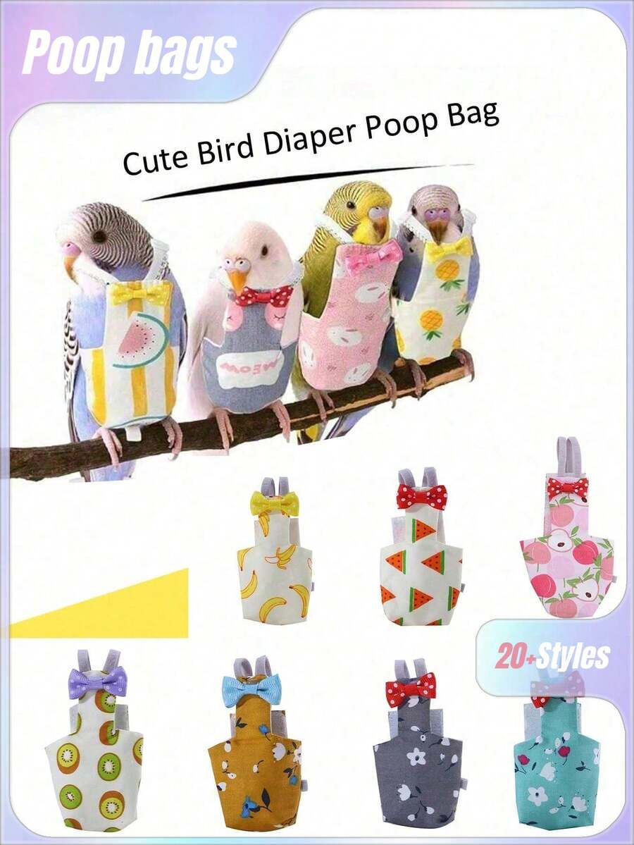 1pc Cute Parrot Suit, Diaper Poop Bag, Parrot Diaper Suitable For Parrots, Cockatiels, Pigeons-Washable Reusable Protective Parrot Nappy Clothes,Small Pet Bird Suit Liners(The Printing Position Is Random) - Multicolor - View 1