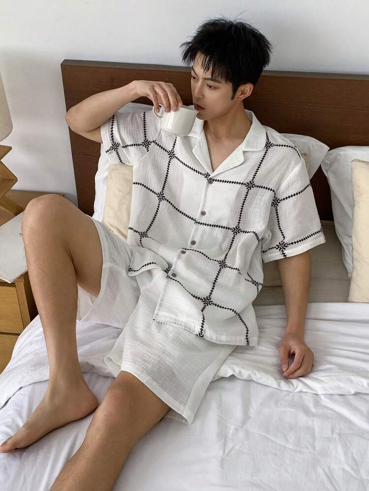 Men's Summer Short Sleeve Shirt And Shorts Pajama Set