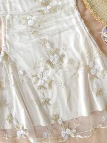 SHEIN Vestido elegante con tirantes de malla para niña preadolescente - Blanco - Ver 5