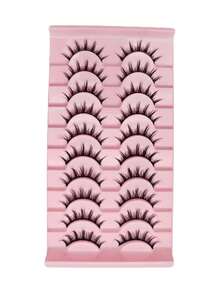 漫画风猫眼假睫毛10对装，浓密水貂毛交叉假睫毛，动漫派对妆容及旅行必备 (MSC14)，送朋友的礼物 - 黑色 - 查看 10