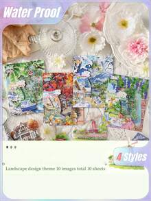 一套10张PET防水日记贴纸，自然美学贴纸，适用于日记、剪贴簿、DIY工艺品和艺术用品 - 多款 - 查看 17