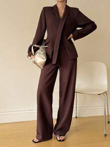 DAZY Women's V-Neck Cinched Waist Long Sleeve Cardigan And Pants 2 Pieces Casual Set - Rust Brown - View 5