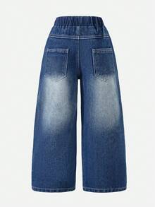 SHEIN Casuvi Kids Young Boy's Casual Fashion Street Style Loose Fit Wide Leg Jeans, Versatile For Daily Wear - Blue - View 2