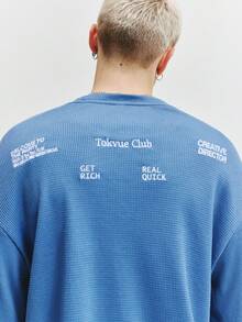 TOKVUE Men's Fashionable Textured Fabric Embroidered T-Shirt - Royal Blue - View 5