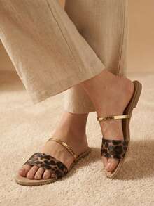 Sandalia plana en café, gris y naranja - Marrón - Ver 4