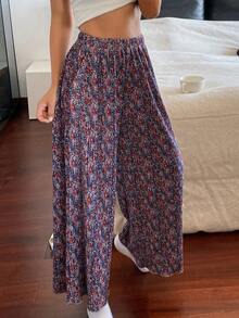 DAZY Ditsy Floral Pleated Loose Women's Pajama Bottoms - Black - View 6