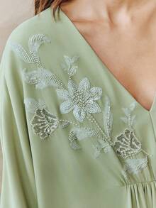 Anewsta Đầm dạ hội dài tay kiểu Bohemian mới dành cho nữ, đính cườm, thanh lịch, thích hợp cho tiệc sinh nhật và các dịp trang trọng, mùa xuân/hè. - màu xanh lá - Xem 7