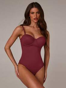 SHEIN BAE Fashionable & Elegant Bodysuit With Cup Design - Burgundy - View 6