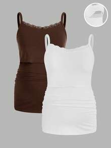 Modmama Tropical Vacation Strap Nursing Camisole, Maternity Tight Fit Camisole - Coffee Brown - View 15