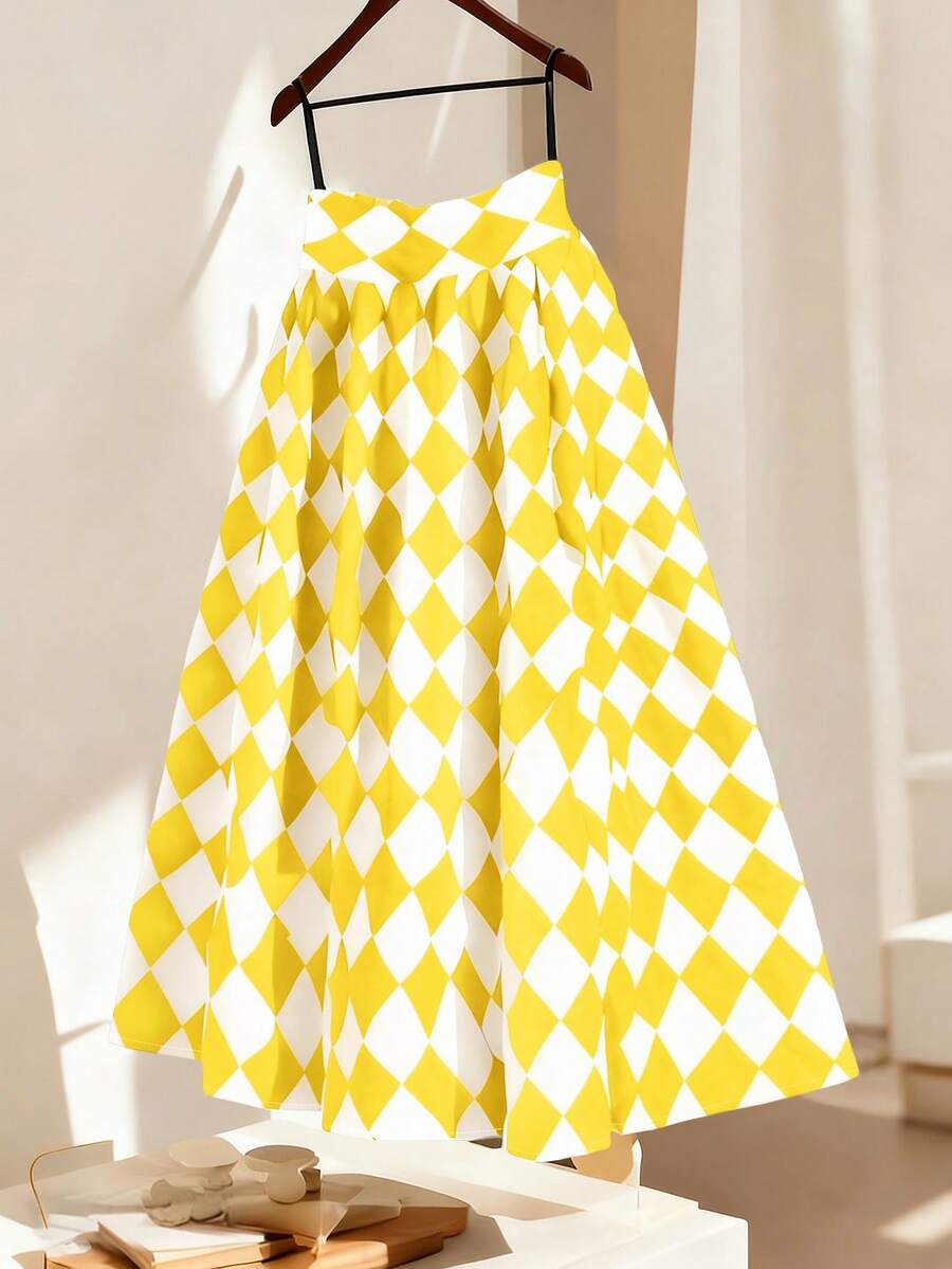 GlowEve CURVE 大码优雅刺绣提花半身裙 - 黃色 - 查看 1