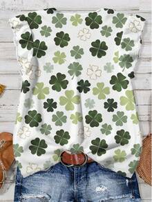 EMERY ROSE Áo sơ mi cỡ lớn màu xanh lá cây in họa tiết cỏ bốn lá, thích hợp mặc mùa hè. - Nhiều màu - Xem 2