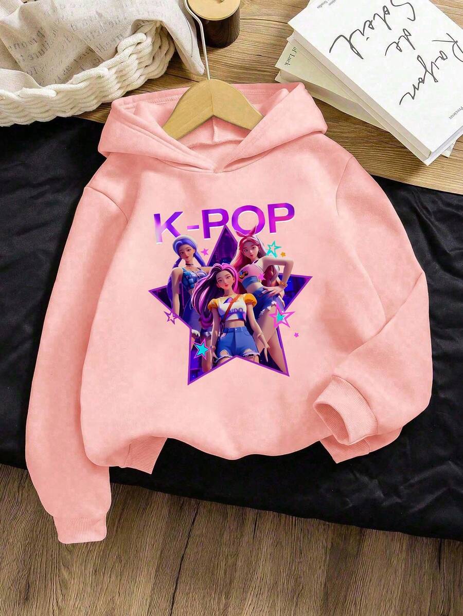 Young Girl' Fleece Sweatshirt - Black - Pink - View 1