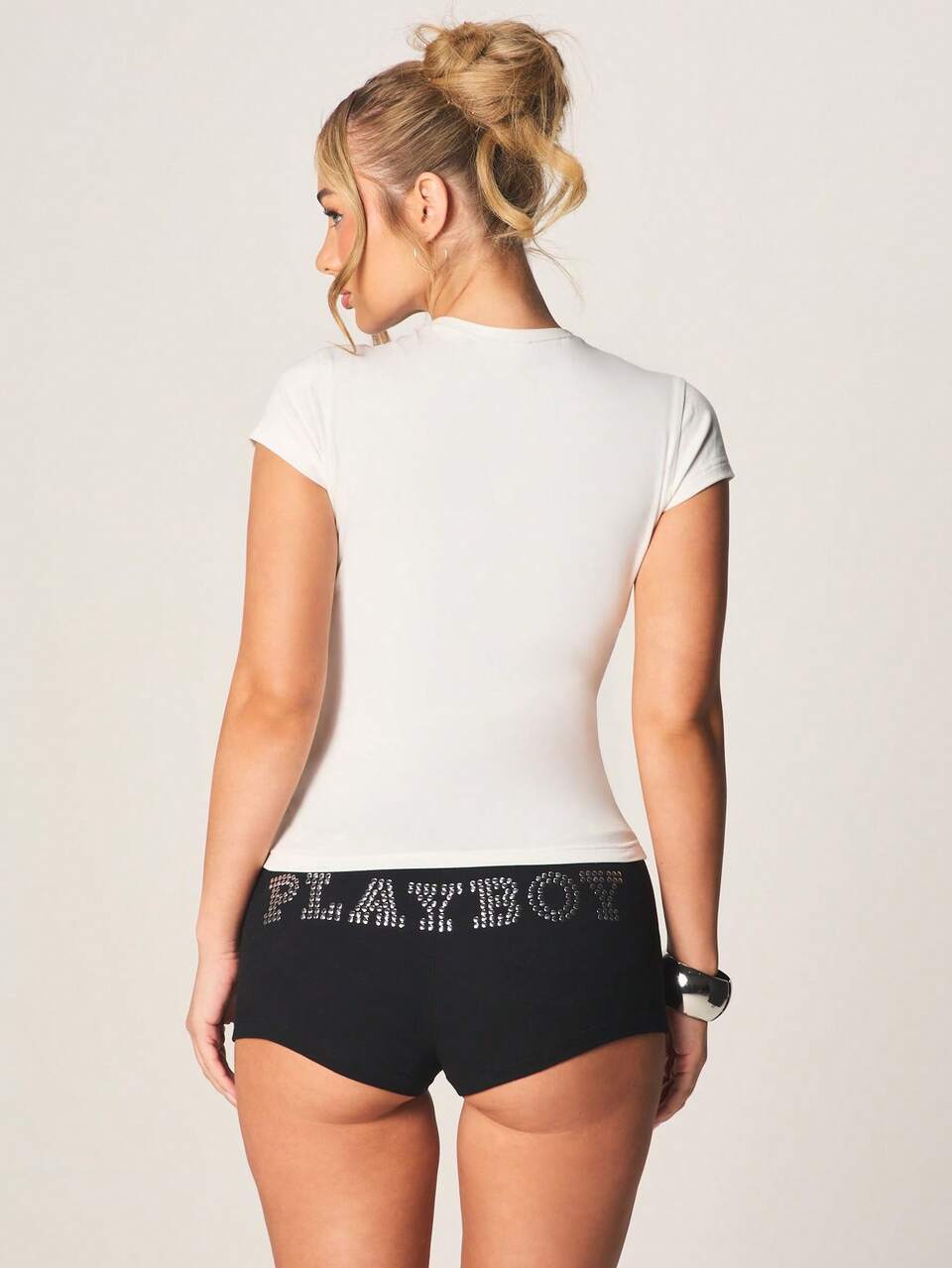 MISSGUIDED Groupie Slogan Baby Tee Short Sleeve Fitted White Crew Neck Top Summer Casual Basic