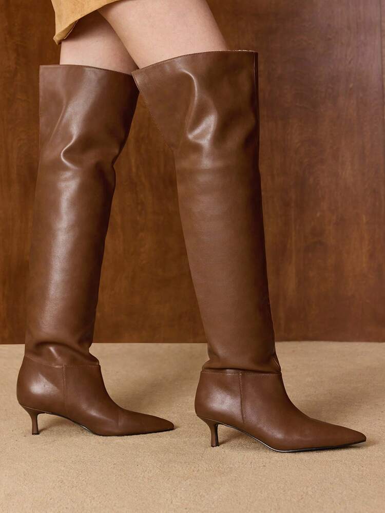 WOMEN FOLD DETAIL POINT TOE KNEE-HIGH BOOTS VALENTINE'S DAY