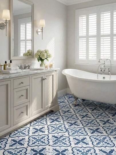 Cirelle אריחי רצפה מתקלפים והדבקה, 1 יחידות - מדבקות PVC עמידות למים בעיצוב גיאומטרי, מדבקות נשלפות קלות להתקנה לסלון, מטבח, קישוט בסגנון ים תיכוני