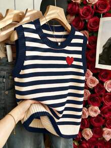 Franclia 新款春秋季休闲温柔韩版甜美针织女式毛衣背心 - 藏蓝色 - 查看 3