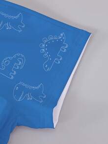 一套男童休闲趣味卡通恐龙印花短袖圆领T恤和短裤套装，夏季 - 彩色 - 查看 7